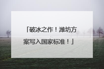 破冰之作！潍坊方案写入国家标准！