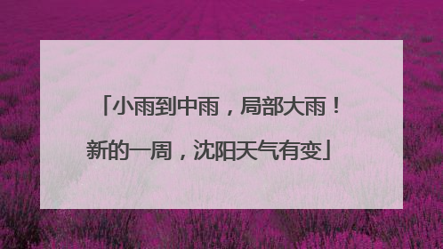 小雨到中雨，局部大雨！新的一周，沈阳天气有变