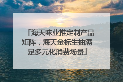 海天味业推定制产品矩阵，海天金标生抽满足多元化消费场景