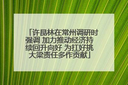 许昆林在常州调研时强调 加力推动经济持续回升向好 为扛好挑大梁责任多作贡献